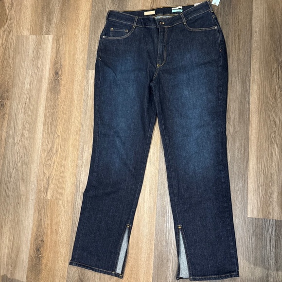 Pilcro Womens Blue Denim The Split‎ Straight Leg Jeans High Rise Size 16W NWT - Picture 2 of 16